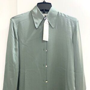 Vince SHAPED COLLAR SILK BLOUSE 100% Silk Satin, Lt Patina, Size XS, New w/Tag